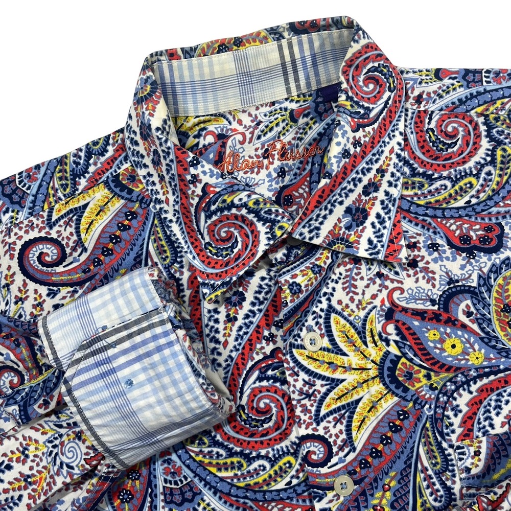 Alan Flusser Paisley Button Down Shirt Mens Large Multicolor Cotton Long Sleeve